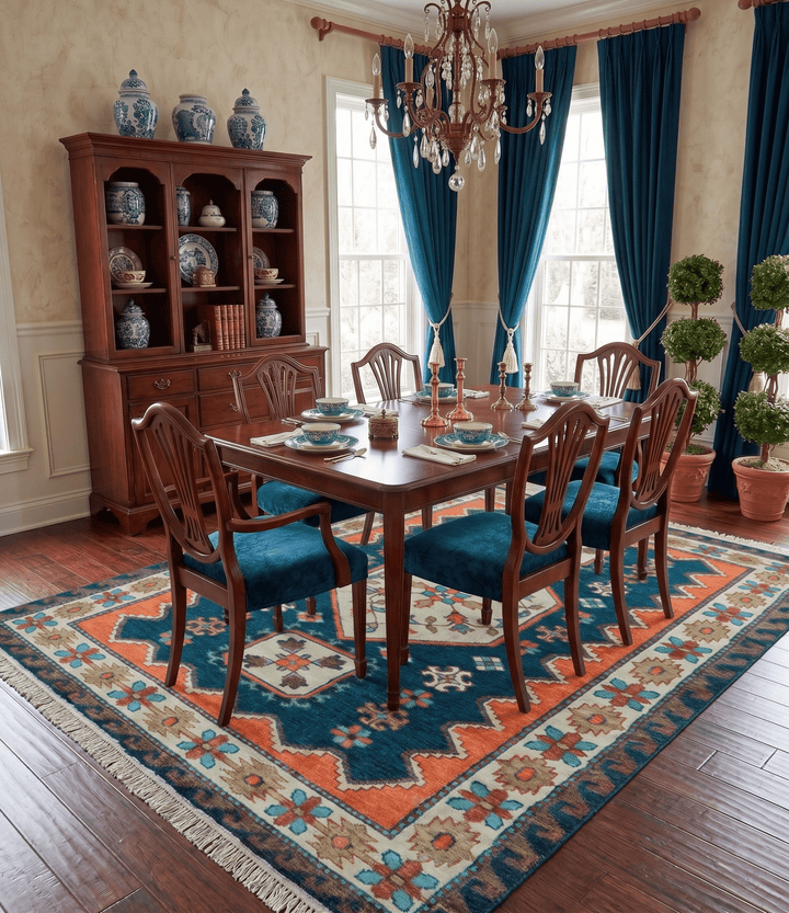 Custom Made Traditional Blue And Ivory Hand Knotted Wool Rug - The Rug Decor