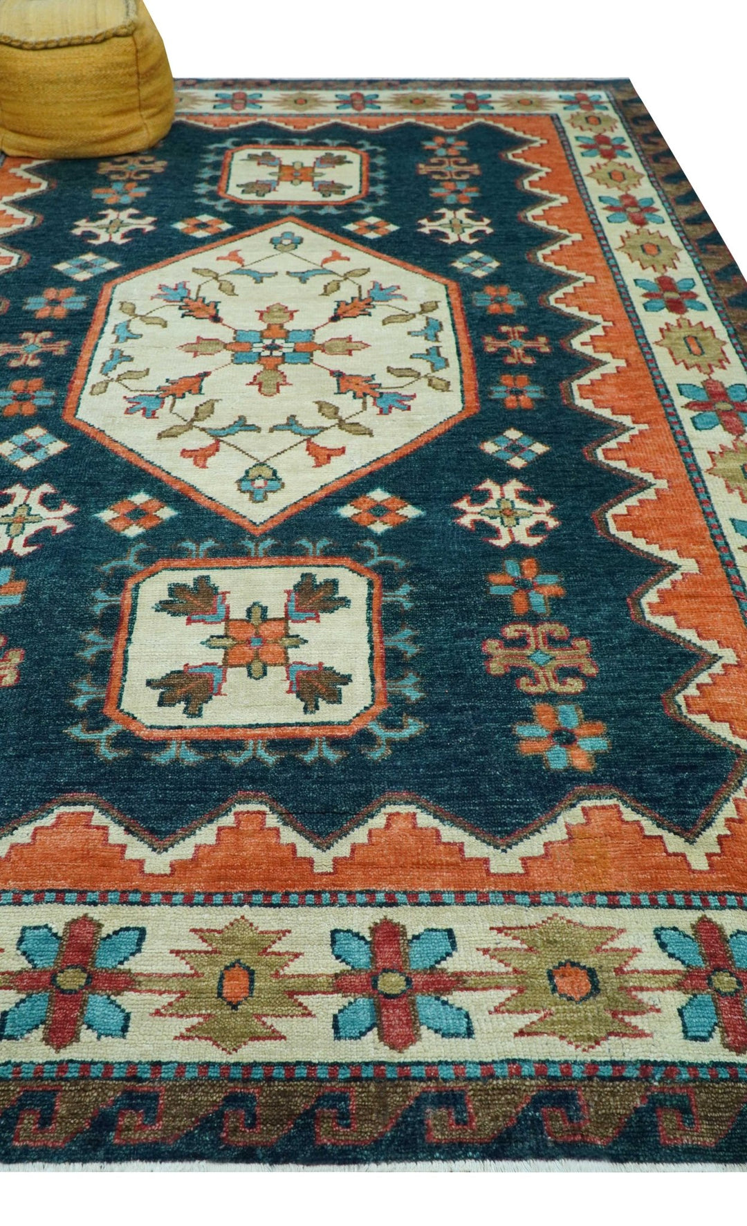 Custom Made Traditional Blue And Ivory Hand Knotted Wool Rug - The Rug Decor