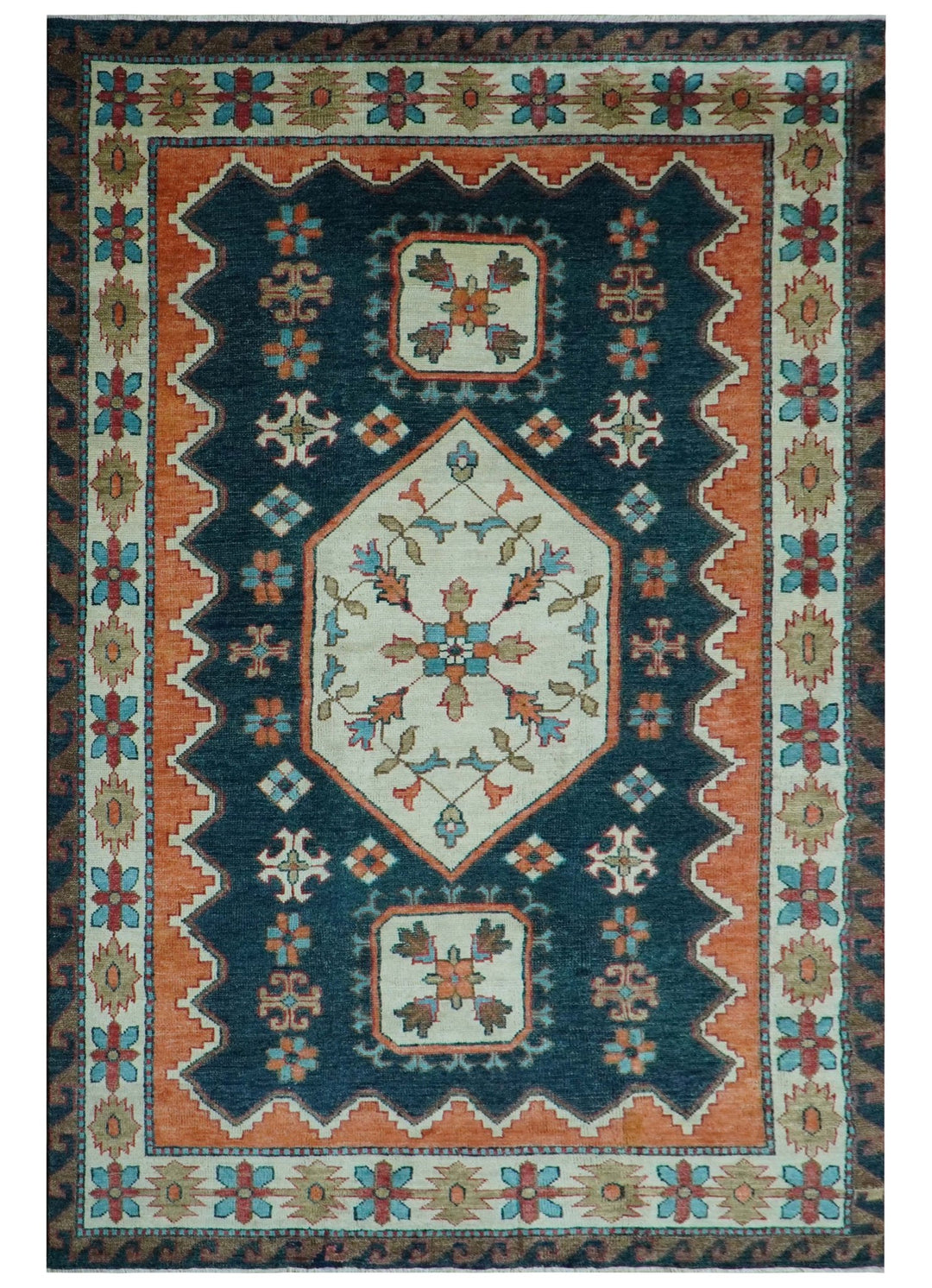 Custom Made Traditional Blue And Ivory Hand Knotted Wool Rug - The Rug Decor