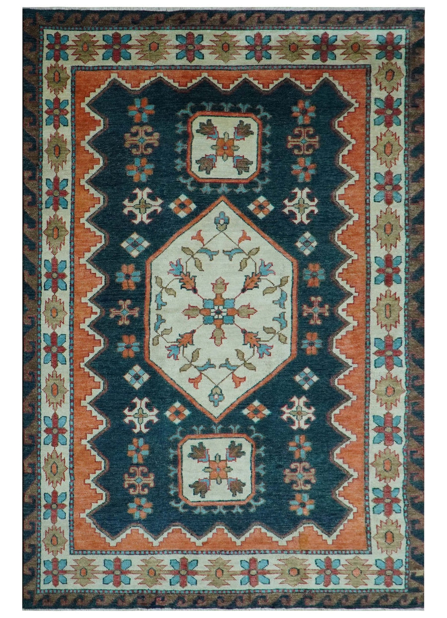 Custom Made Traditional Blue And Ivory Hand Knotted Wool Rug - The Rug Decor