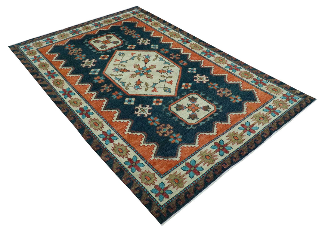 Custom Made Traditional Blue And Ivory Hand Knotted Wool Rug - The Rug Decor