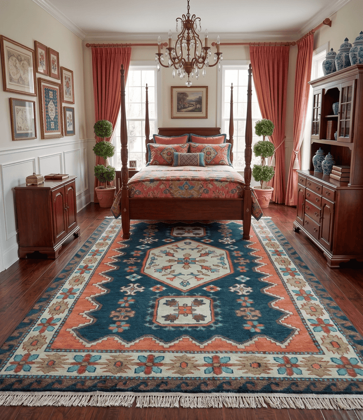 Custom Made Traditional Blue And Ivory Hand Knotted Wool Rug - The Rug Decor