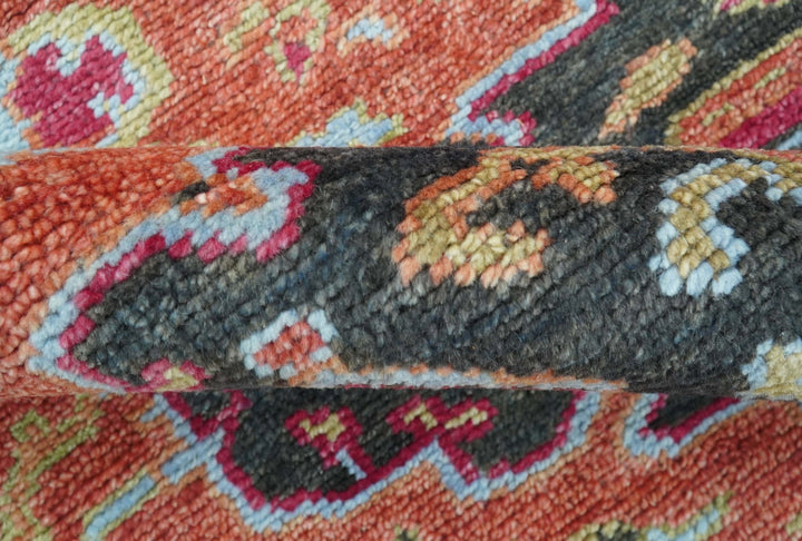Custom Made Traditional Central Medallions Design Rust And Black Hand Knotted Wool Rug - The Rug Decor