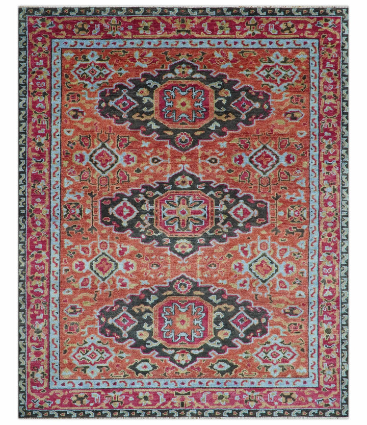 Custom Made Traditional Central Medallions Design Rust And Black Hand Knotted Wool Rug - The Rug Decor