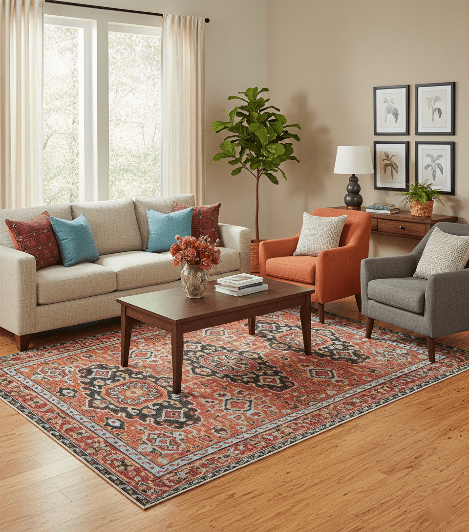 Custom Made Traditional Central Medallions Design Rust And Black Hand Knotted Wool Rug - The Rug Decor