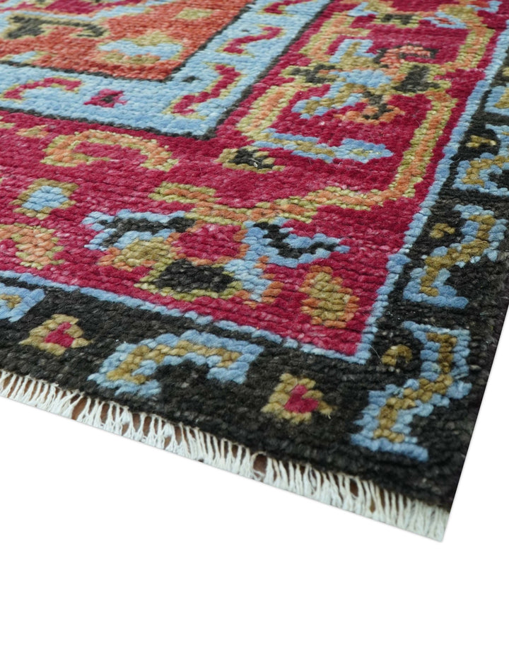Custom Made Traditional Central Medallions Design Rust And Black Hand Knotted Wool Rug - The Rug Decor