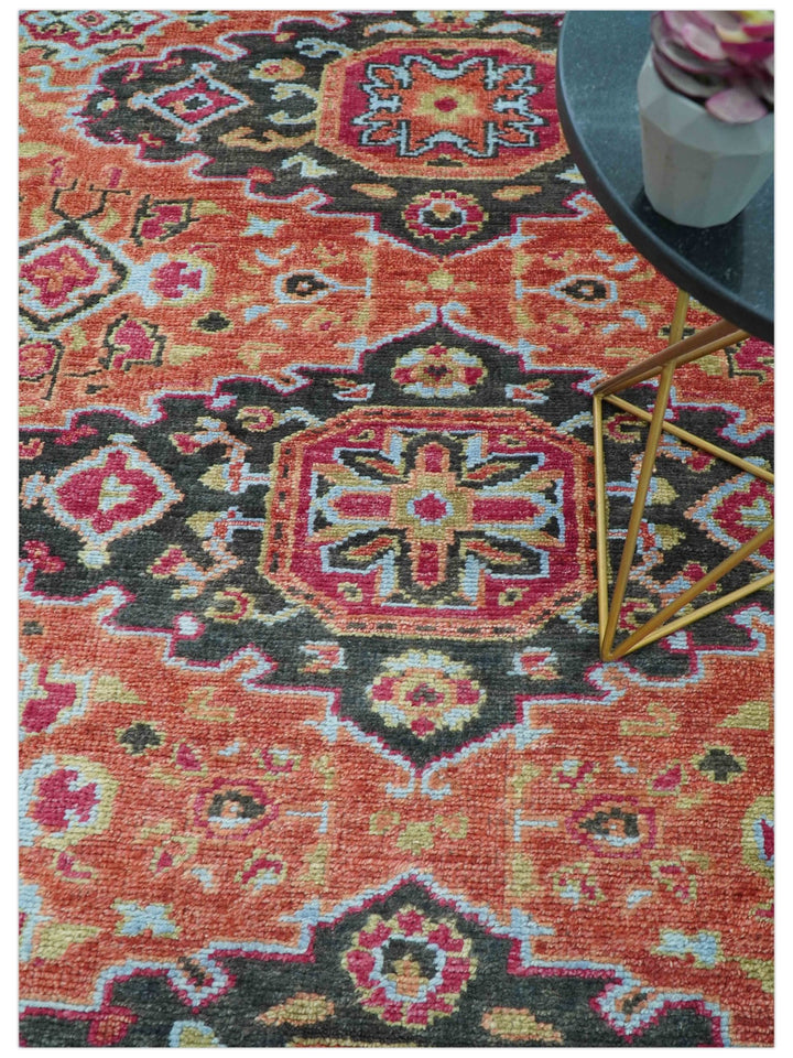 Custom Made Traditional Central Medallions Design Rust And Black Hand Knotted Wool Rug - The Rug Decor