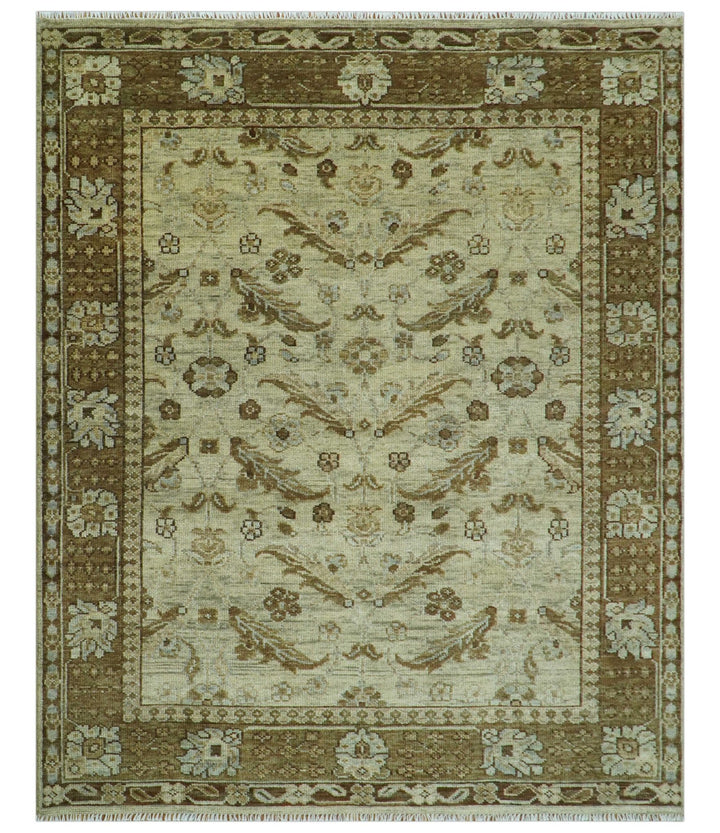 Custom Made Traditional Design Beige And Brown Hand Knotted wool area rug - The Rug Decor