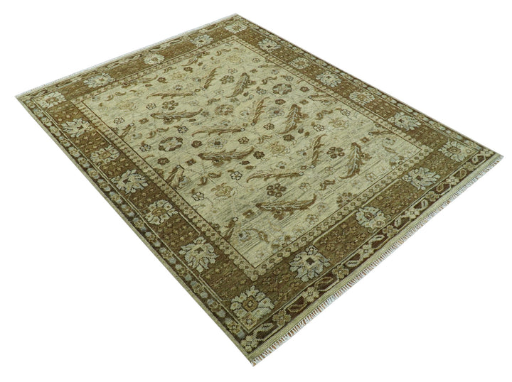 Custom Made Traditional Design Beige And Brown Hand Knotted wool area rug - The Rug Decor