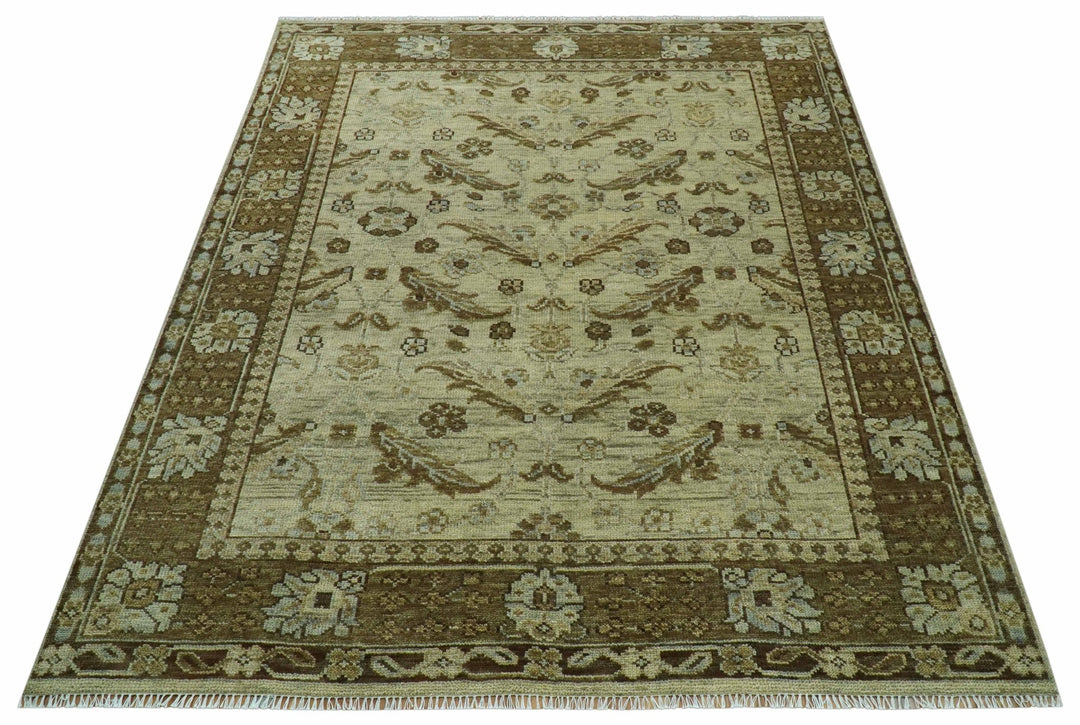Custom Made Traditional Design Beige And Brown Hand Knotted wool area rug - The Rug Decor