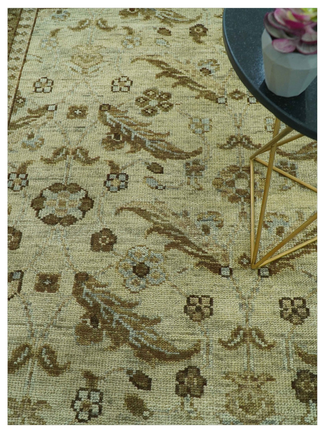 Custom Made Traditional Design Beige And Brown Hand Knotted wool area rug - The Rug Decor