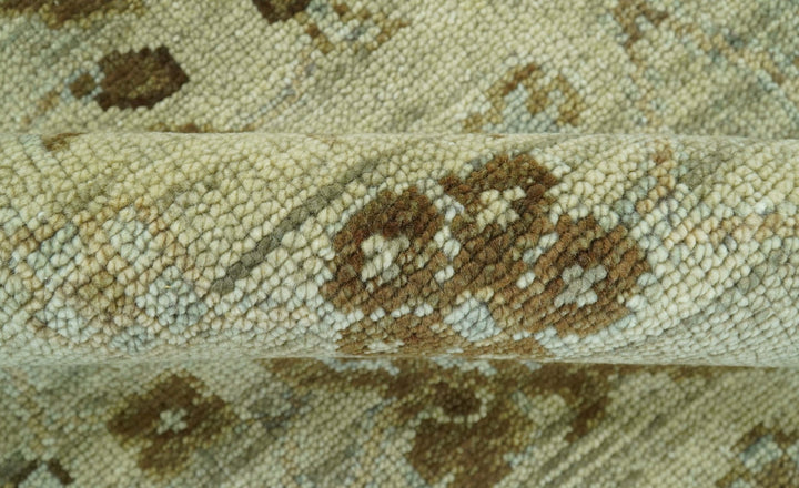 Custom Made Traditional Design Beige And Brown Hand Knotted wool area rug - The Rug Decor