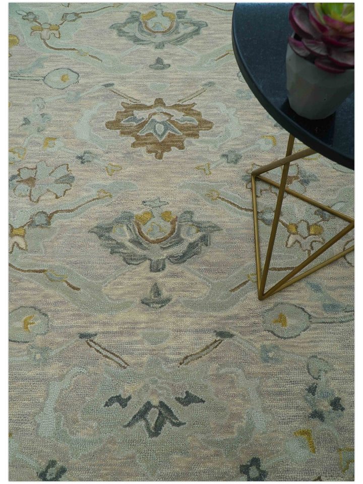 Custom Made Traditional Design Beige Peach Hand Tufted Wool Area Rug - The Rug Decor