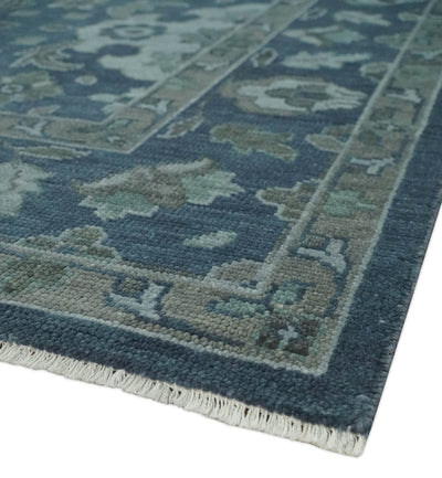 Custom Made Traditional Design Blue, Silver and Gray Hand knotted wool Area Rug - The Rug Decor