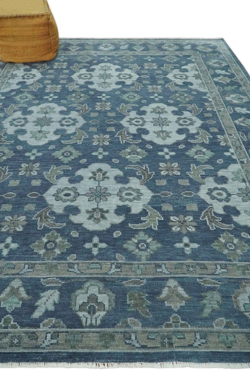 Custom Made Traditional Design Blue, Silver and Gray Hand knotted wool Area Rug - The Rug Decor