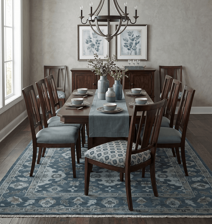 Custom Made Traditional Design Blue, Silver and Gray Hand knotted wool Area Rug - The Rug Decor