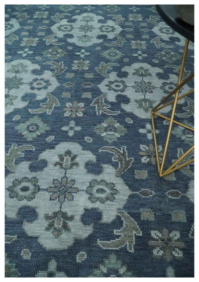 Custom Made Traditional Design Blue, Silver and Gray Hand knotted wool Area Rug - The Rug Decor