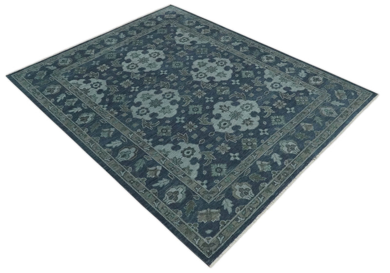 Custom Made Traditional Design Blue, Silver and Gray Hand knotted wool Area Rug - The Rug Decor