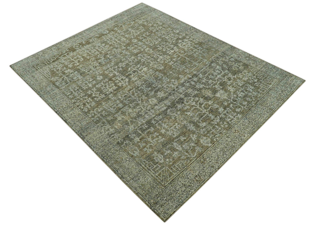 Custom Made Traditional Design Olive Hand Knotted Wool Area Rug - The Rug Decor