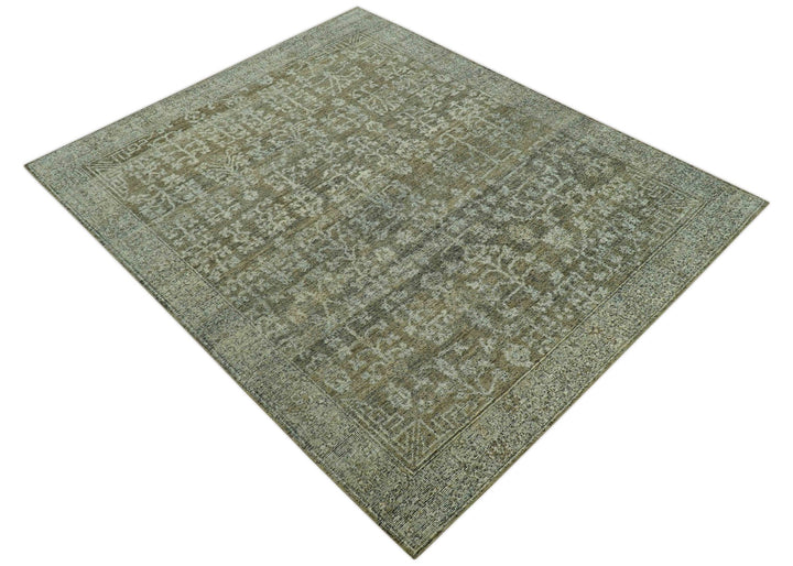 Custom Made Traditional Design Olive Hand Knotted Wool Area Rug - The Rug Decor