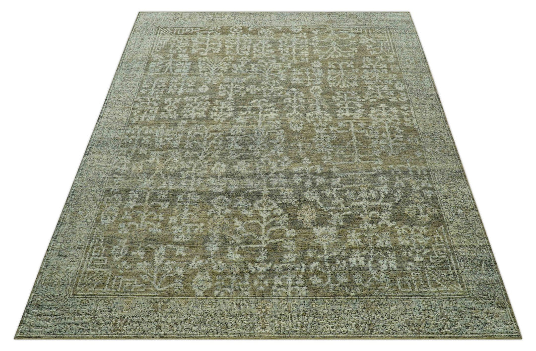 Custom Made Traditional Design Olive Hand Knotted Wool Area Rug - The Rug Decor