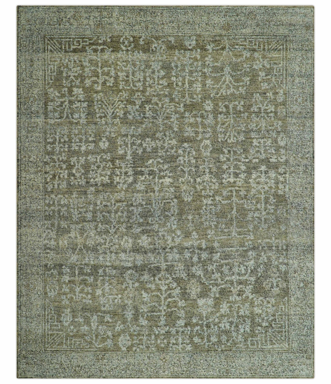 Custom Made Traditional Design Olive Hand Knotted Wool Area Rug - The Rug Decor