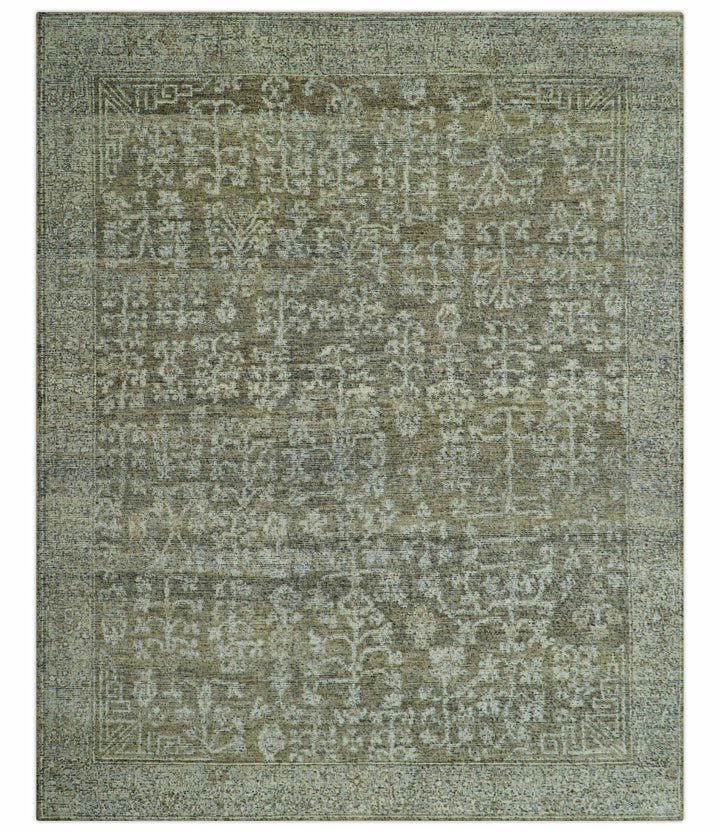 Custom Made Traditional Design Olive Hand Knotted Wool Area Rug - The Rug Decor