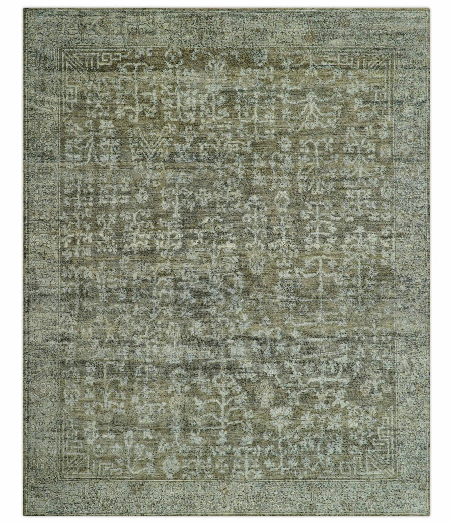 Custom Made Traditional Design Olive Hand Knotted Wool Area Rug - The Rug Decor