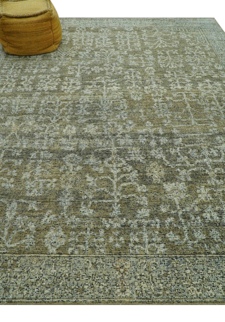 Custom Made Traditional Design Olive Hand Knotted Wool Area Rug - The Rug Decor
