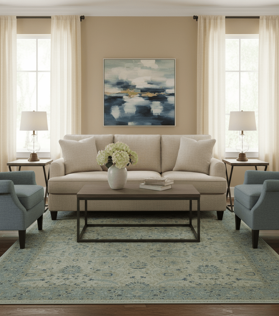 Custom Made Traditional Distressed Blue And Beige Hand Knotted wool area rug - The Rug Decor