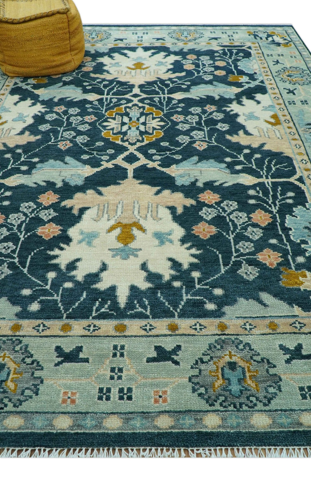 Custom Made Traditional Donegal Design Blue Hand Knotted wool area rug - The Rug Decor