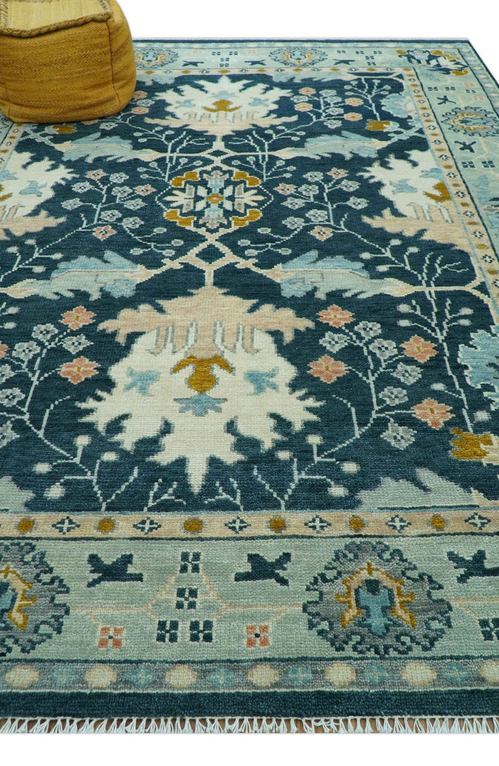 Custom Made Traditional Donegal Design Blue Hand Knotted wool area rug - The Rug Decor