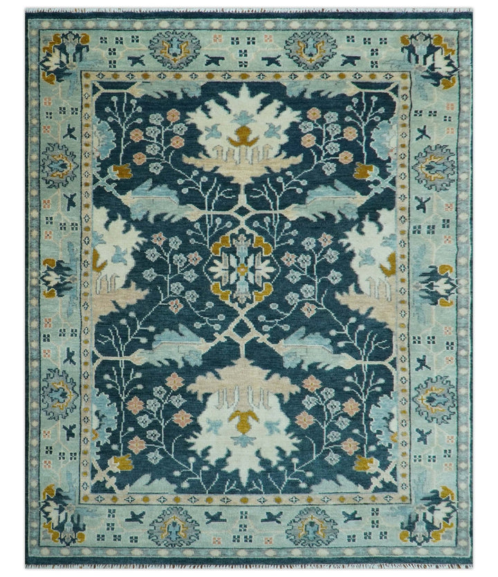 Custom Made Traditional Donegal Design Blue Hand Knotted wool area rug - The Rug Decor