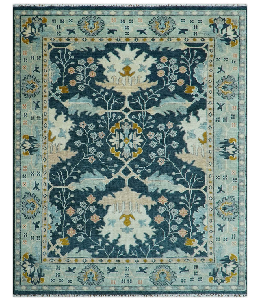 Custom Made Traditional Donegal Design Blue Hand Knotted wool area rug - The Rug Decor