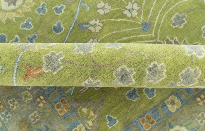 Custom Made Traditional Floral Design Green And Blue Hand Tufted wool Area Rug - The Rug Decor