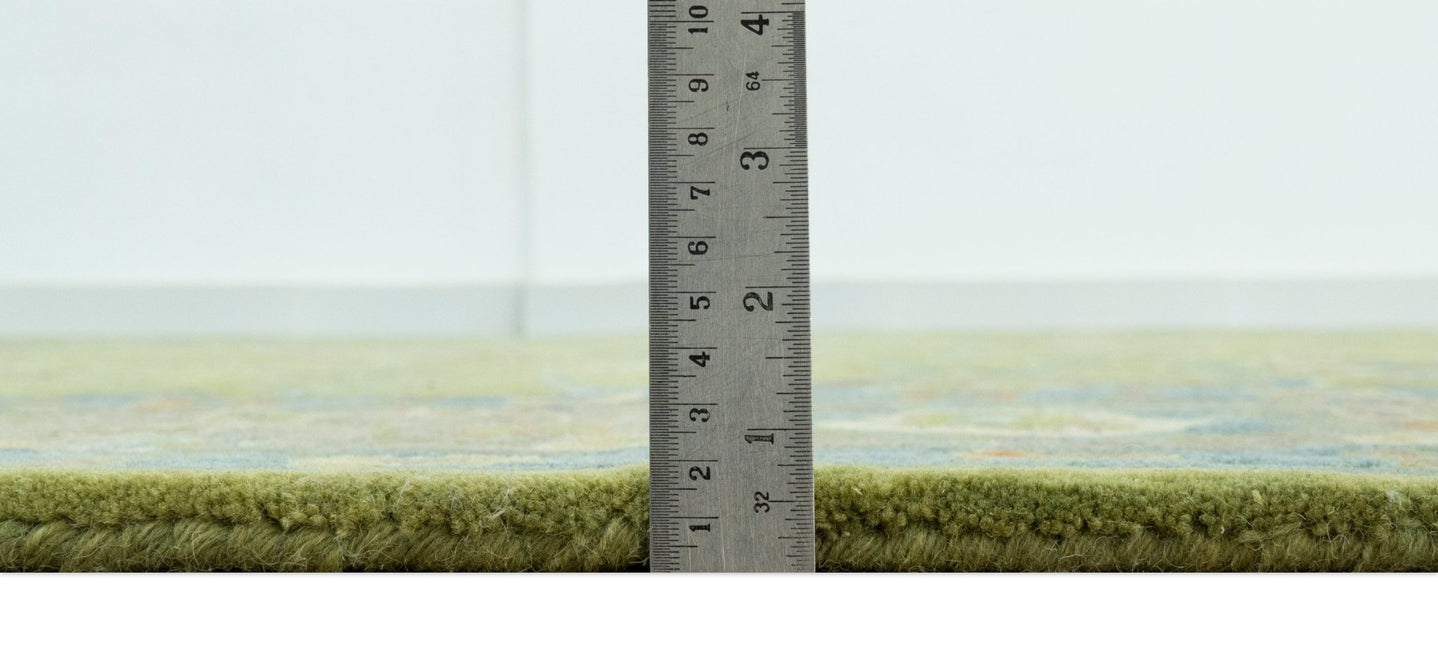 Custom Made Traditional Floral Design Green And Blue Hand Tufted wool Area Rug - The Rug Decor