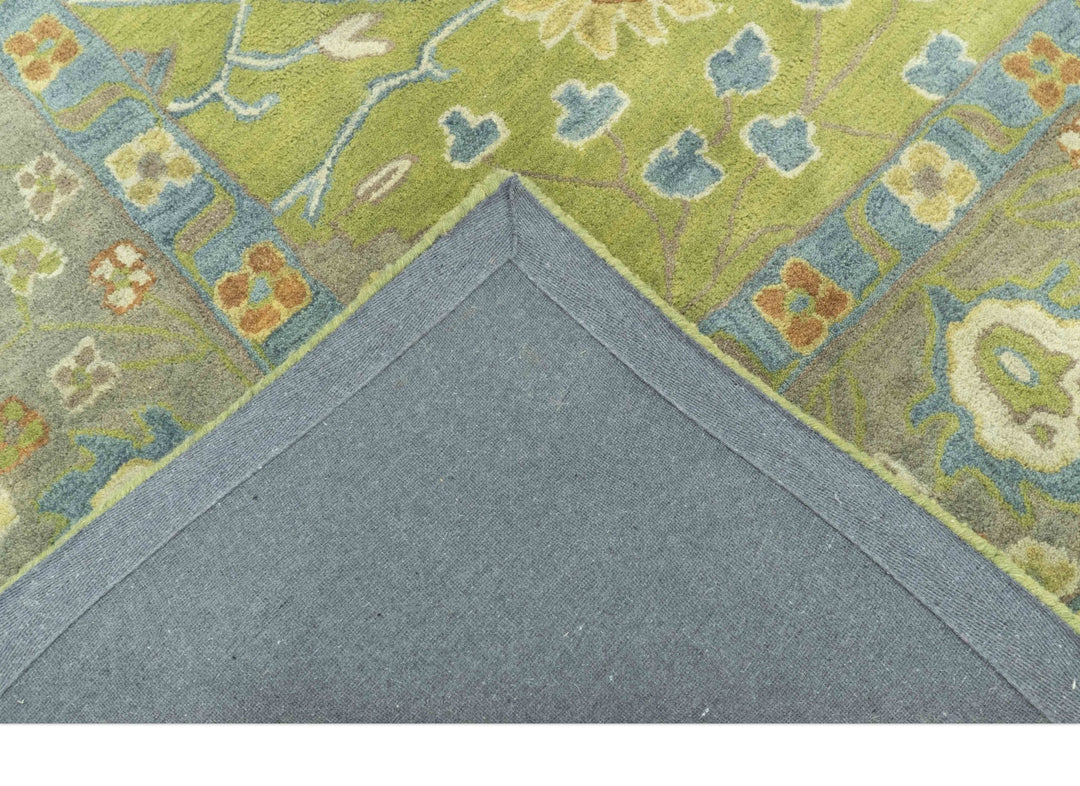 Custom Made Traditional Floral Design Green And Blue Hand Tufted wool Area Rug - The Rug Decor