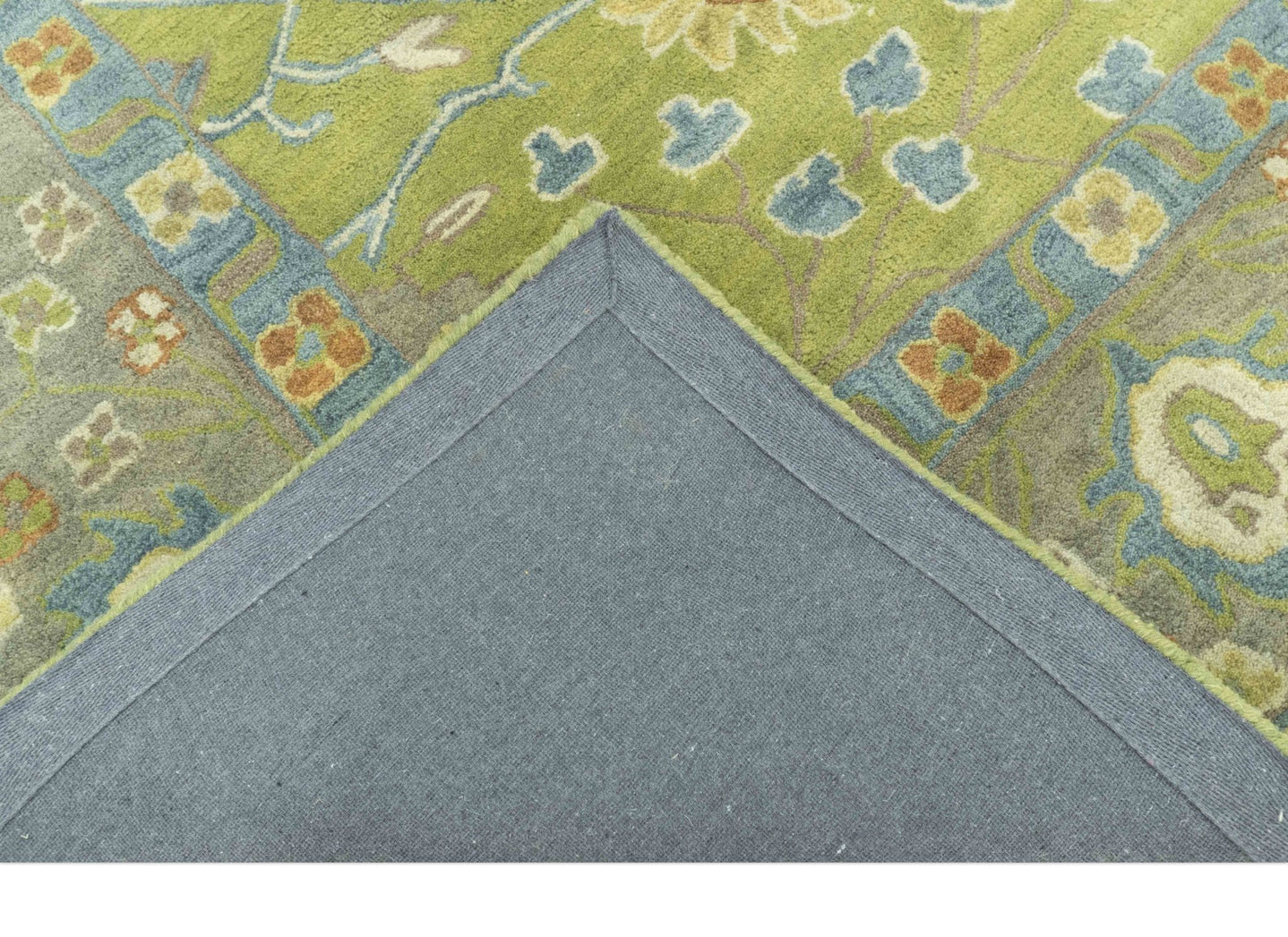 Custom Made Traditional Floral Design Green And Blue Hand Tufted wool Area Rug - The Rug Decor