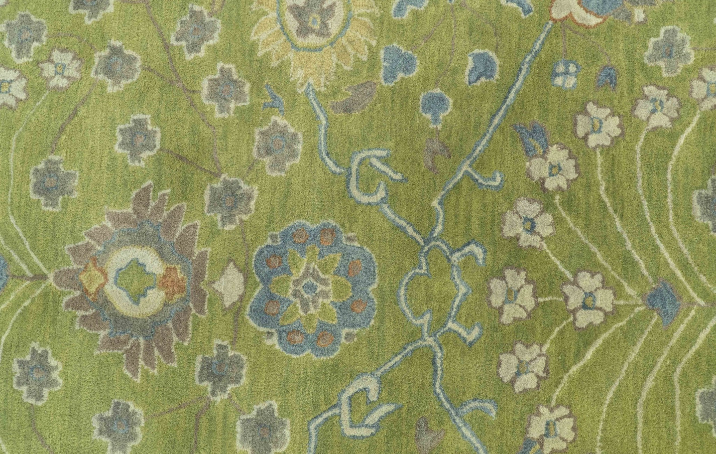 Custom Made Traditional Floral Design Green And Blue Hand Tufted wool Area Rug - The Rug Decor