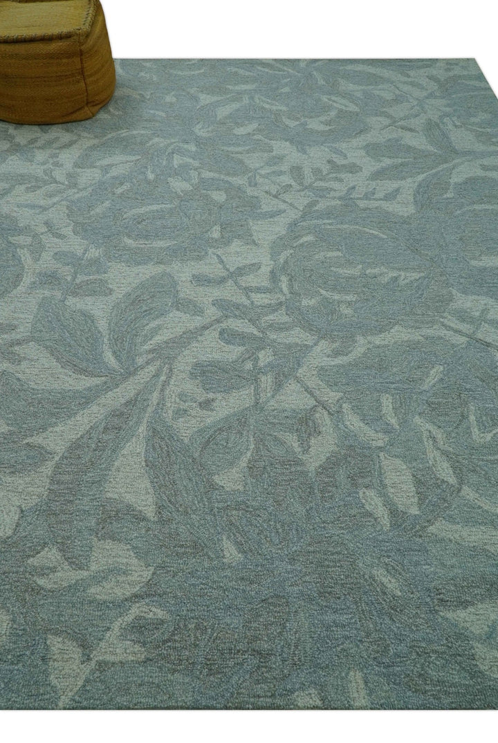 Custom Made Traditional Floral Design Silver And Blue Hand Tufted Wool Area Rug - The Rug Decor