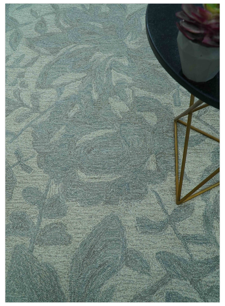 Custom Made Traditional Floral Design Silver And Blue Hand Tufted Wool Area Rug - The Rug Decor