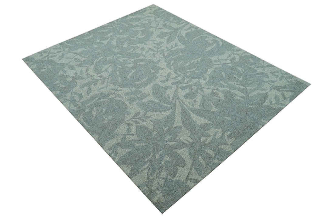 Custom Made Traditional Floral Design Silver And Blue Hand Tufted Wool Area Rug - The Rug Decor