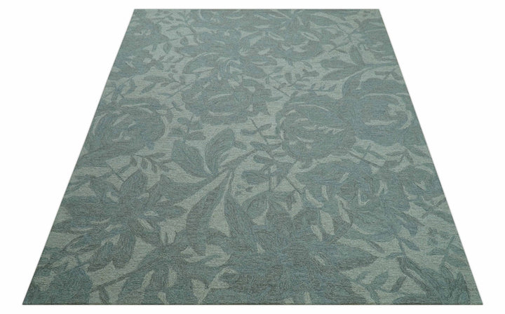 Custom Made Traditional Floral Design Silver And Blue Hand Tufted Wool Area Rug - The Rug Decor