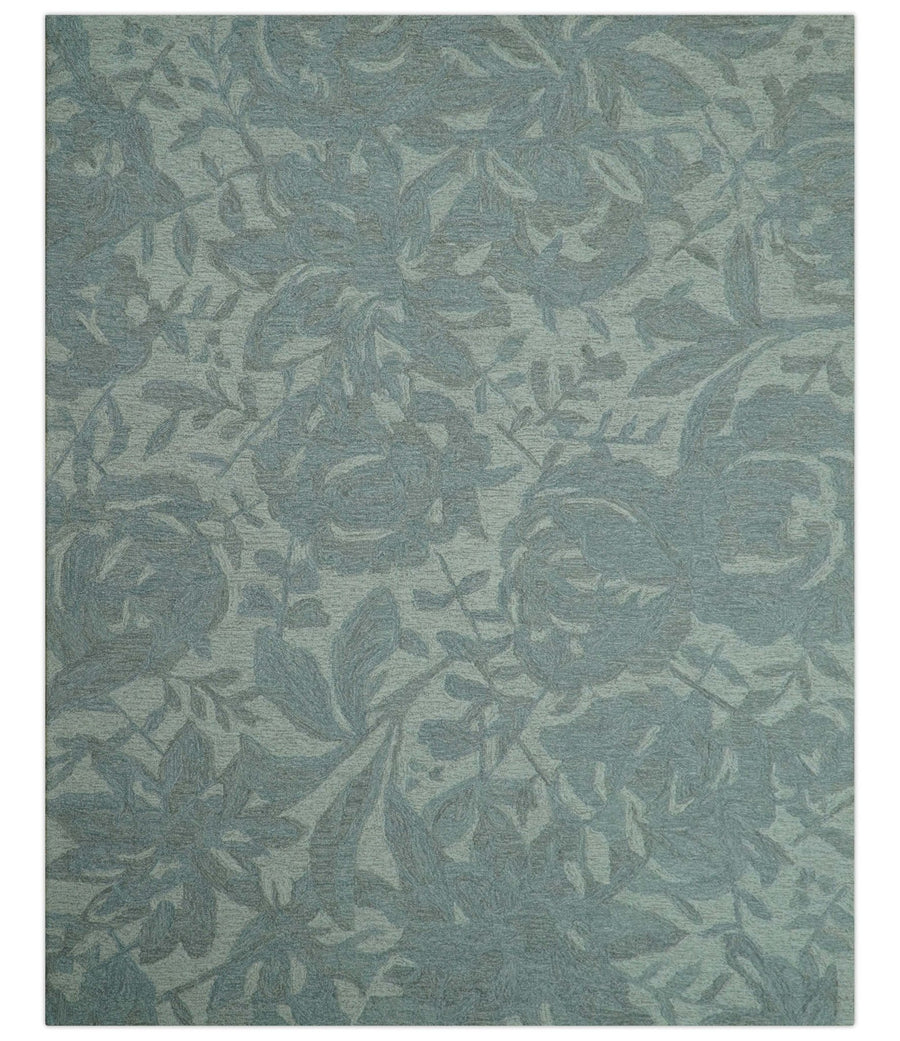 Custom Made Traditional Floral Design Silver And Blue Hand Tufted Wool Area Rug - The Rug Decor