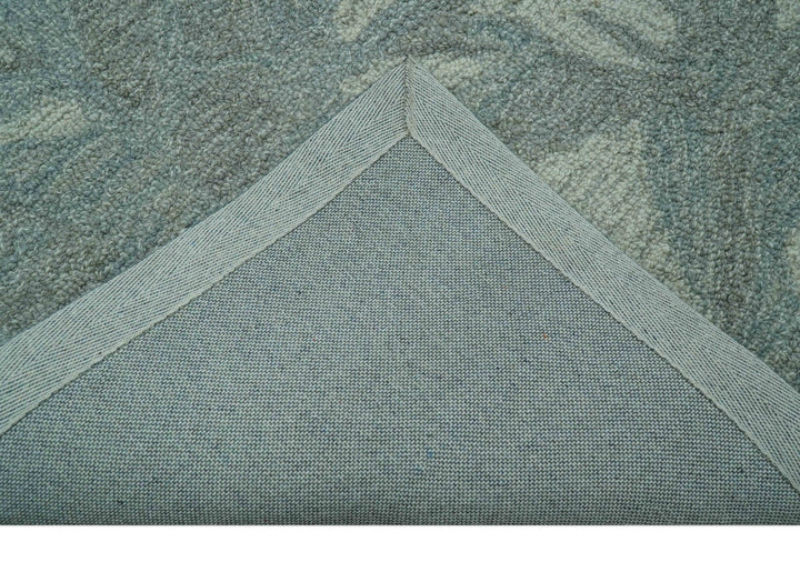 Custom Made Traditional Floral Design Silver And Blue Hand Tufted Wool Area Rug - The Rug Decor