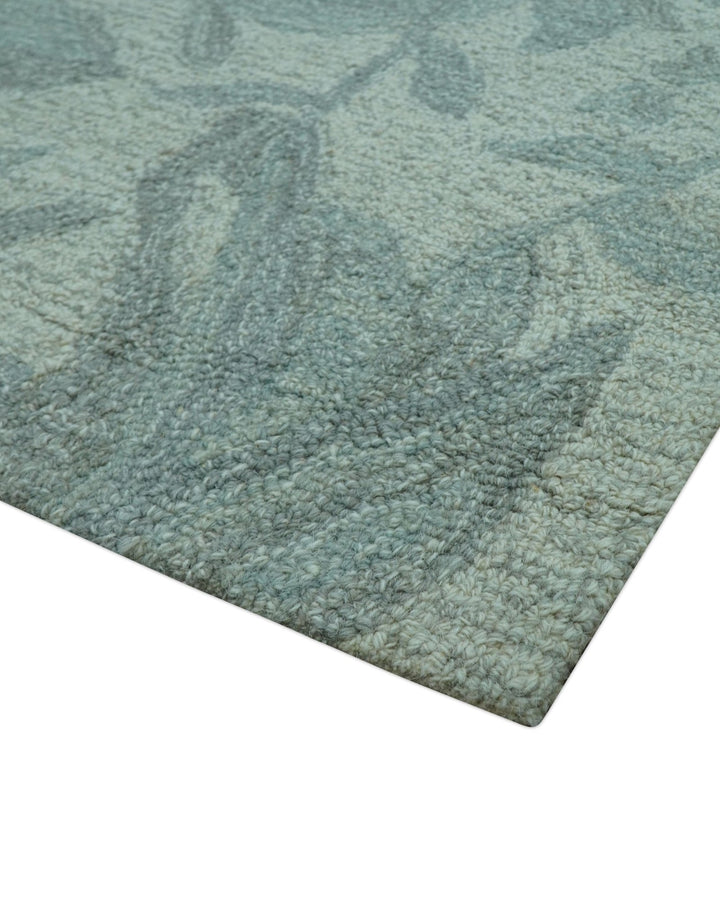 Custom Made Traditional Floral Design Silver And Blue Hand Tufted Wool Area Rug - The Rug Decor