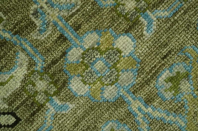 Custom Made Traditional Floral Green and Aqua Hand Knotted wool area rug - The Rug Decor