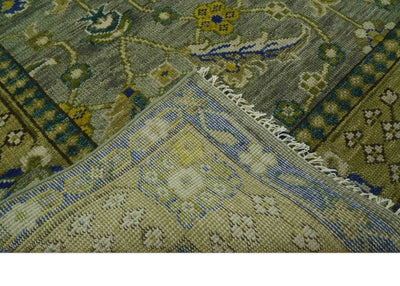 Custom Made Traditional Floral Green and Blue Hand Knotted wool area rug - The Rug Decor