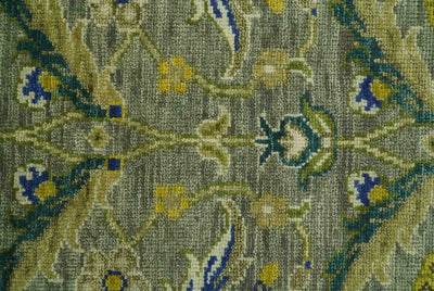 Custom Made Traditional Floral Green and Blue Hand Knotted wool area rug - The Rug Decor