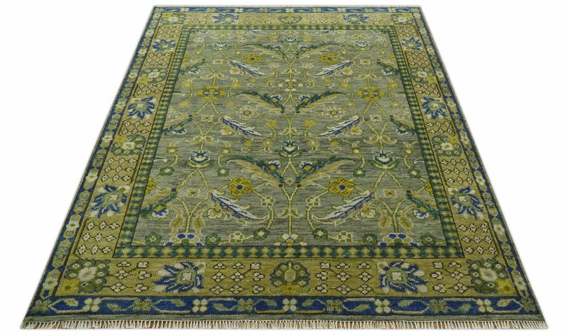 Custom Made Traditional Floral Green and Blue Hand Knotted wool area rug - The Rug Decor